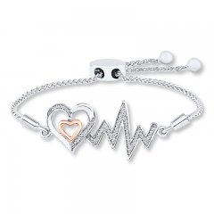 Heart Bolo Bracelet 1/8 ct tw Diamonds Sterling Silver/10K Gold