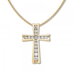 Diamond Cross Necklace 1/4 ct tw Round-cut 10K Yellow Gold