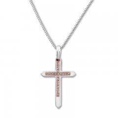 Diamond Cross Necklace 1/15 ct tw Sterling Silver/10K Rose Gold