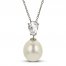 Cultured Pearl & White Lab-Created Sapphire Necklace Sterling Silver 18"