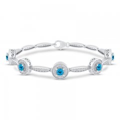 Blue Topaz & Lab Created White Sapphire Bracelet Sterling Silver