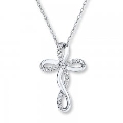 Diamond Cross Necklace 1/15 ct tw Round-cut 10K White Gold