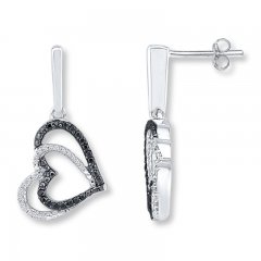 Black/White Diamond Heart Earrings 1/4 ct tw Sterling Silver