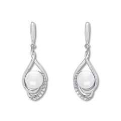 Cultured Pearl Earrings Lab-Created Sapphires Sterling Silver