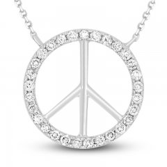 Diamond Peace Sign Necklace 1/6 ct tw Round-cut 10K White Gold 18"