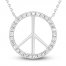 Diamond Peace Sign Necklace 1/6 ct tw Round-cut 10K White Gold 18"