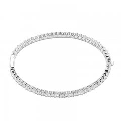 White Lab-Created Sapphire Bangle Bracelet Sterling Silver 7.25"