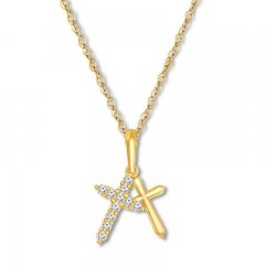 Diamond Cross Necklace 1/10 ct tw Round-cut 10K Yellow Gold