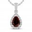 Garnet & White Lab-Created Sapphire Necklace Sterling Silver 18"