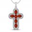 Garnet & White Lab-Created Sapphire Cross Necklace Sterling Silver 18"