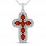 Garnet & White Lab-Created Sapphire Cross Necklace Sterling Silver 18"