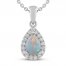 Lab-Created Opal & White Lab-Created Sapphire Necklace Sterling Silver 18"