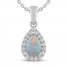 Lab-Created Opal & White Lab-Created Sapphire Necklace Sterling Silver 18"