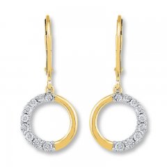 Circle Dangle Earrings 1/10 ct tw Diamonds 10K Yellow Gold