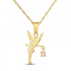 Children's Tinkerbell Pink Cubic Zirconia Necklace 14K Yellow Gold 13"