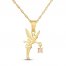 Children's Tinkerbell Pink Cubic Zirconia Necklace 14K Yellow Gold 13"