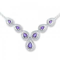 Amethyst Necklace Diamond Accents Sterling Silver