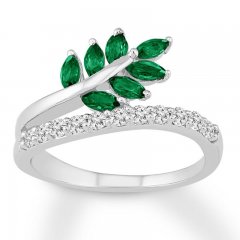 Leaf Ring Lab-Created Emeralds Sterling Silver