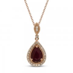 Ruby Necklace 1/8 ct tw Diamonds 10K Rose Gold 18"