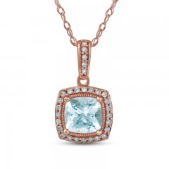 Aquamarine & Diamond Necklace 1/20 ct tw 10K Rose Gold 18"