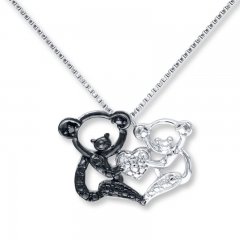 Koala Bear Necklace Black Diamond Accents Sterling Silver