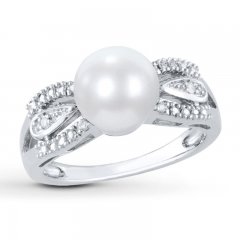 Cultured Pearl Ring 1/20 ct tw Diamonds Sterling Silver