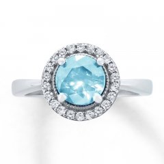 Aquamarine Ring Lab-Created White Sapphires Sterling Silver