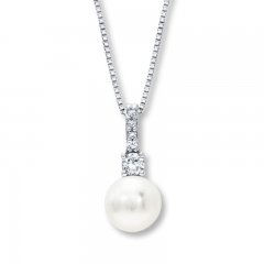 Cultured Pearl Necklace Lab-Created Sapphires Sterling Silver