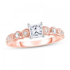 Adrianna Papell Diamond Engagement Ring 1/2 ct tw Princess/Round-cut 14K Rose Gold