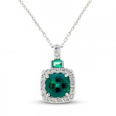 Lab-Created Emerald & White Lab-Created Sapphire Necklace Sterling Silver 18"