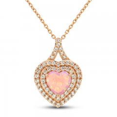 Pink Lab-Created Opal & White Lab-Created Sapphire Heart Necklace 10K Rose Gold 18"