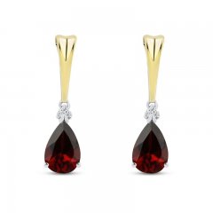 Garnet & Diamond Earrings Sterling Silver/10K Yellow Gold