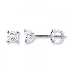 Diamond Solitaire Earrings 3/4 cttw Princess-cut 14K White Gold