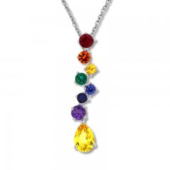 Multi-Color Stone Necklace Sterling Silver