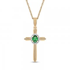 Emerald & Diamond Cross Necklace 1/20 ct tw 10K Yellow Gold 18"