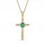 Emerald & Diamond Cross Necklace 1/20 ct tw 10K Yellow Gold 18"