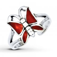 Butterfly Toe Ring Red Enamel Sterling Silver