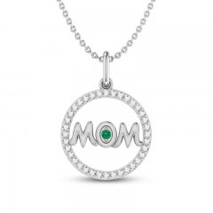 Lab-Created Emerald & White Lab-Created Sapphire Mom Necklace Sterling Silver 18"