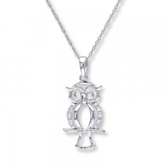 Diamond Owl Necklace 1/20 ct tw Round-cut 10K White Gold