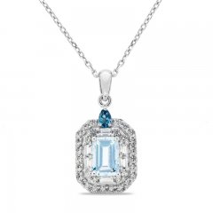 Aquamarine/London Blue Topaz/White Lab-Created Sapphire Necklace Sterling Silver 18"