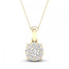 Diamond Halo Necklace 1/4 ct tw Round-Cut 10K Yellow Gold 18"