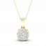 Diamond Halo Necklace 1/4 ct tw Round-Cut 10K Yellow Gold 18"