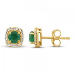 Emerald Earrings 1/10 ct tw Diamonds 10K Yellow Gold