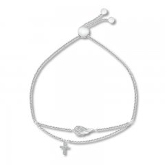 Diamond Cross/Wing Bolo Bracelet 1/10 ct tw Sterling Silver