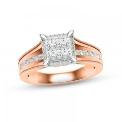 Multi-Diamond Engagement Ring 3/4 ct tw Princess & Round-cut 14K Rose Gold