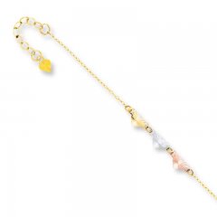 Heart Anklet 14K Tri-Color Gold