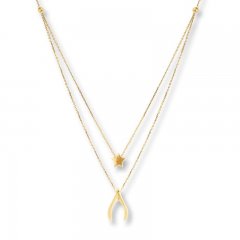 Wishbone & Star Layered Necklace 14K Yellow Gold