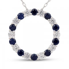 Blue & White Lab-Created Sapphire Circle Necklace Sterling Silver 18"