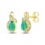 Emerald Earrings 1/6 ct tw Diamonds 10K Yellow Gold