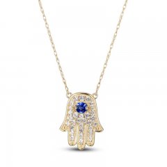 Blue/White Lab-Created Sapphire Hamsa Necklace 10K Yellow Gold 18"